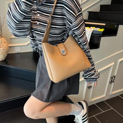 New Fashionable Commuter Soft Texture Large Capacity Solid Color Bucket Bag Mother Bag Underarm Shoulder Bag