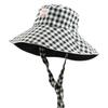 Double-sided Wear Summer Outdoor Sun Hat Travel Lace-up Plaid Bucket Hat Women's Large Brim Foldable Sunshade Basin Hat