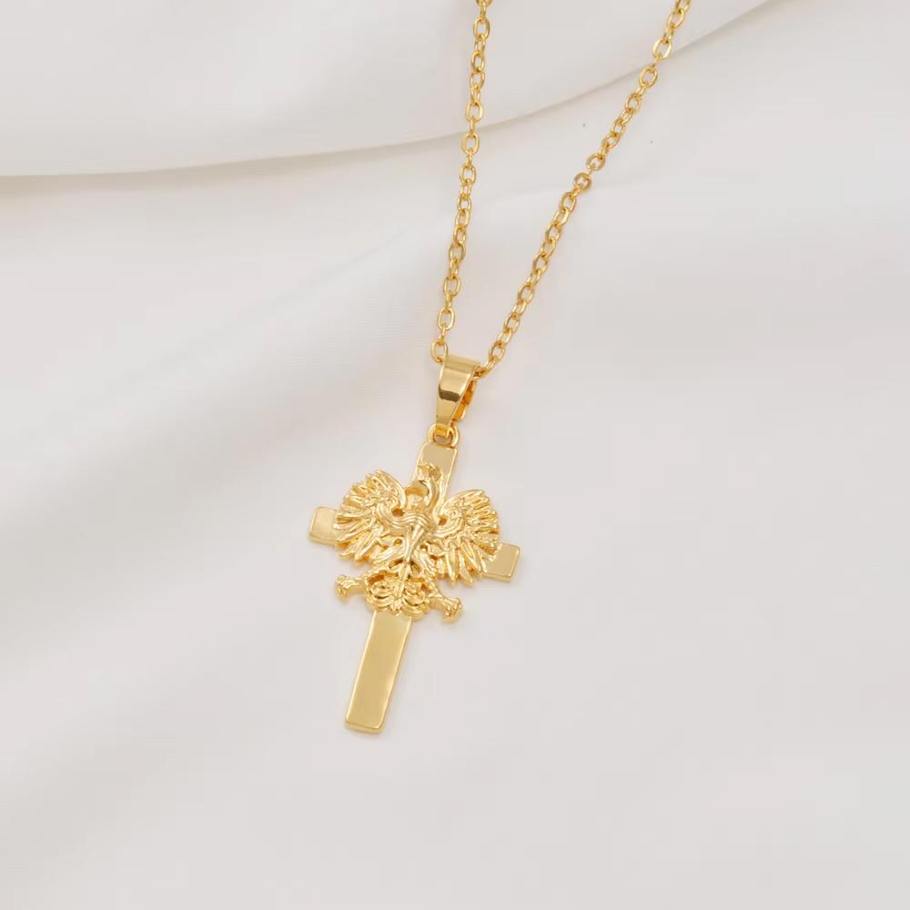 Anniyo Poland Eagle and Cross Pendant Necklaces for Women Girls,Polska Poles Jewelry #381016