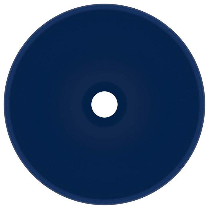 VidaXL Lavabo Rond de Luxe de Salle de Bain Vasque à Poser de Toilette Lave-mains Salle Cosmétique Intérieur Bleu Foncé Mat 146968