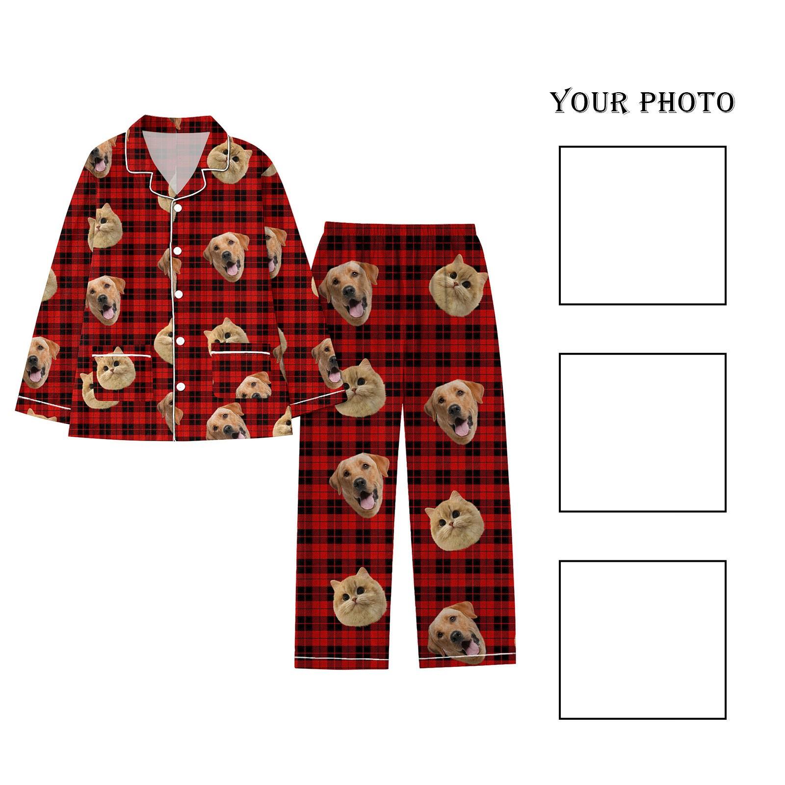 

Персонализированные пижамы с лицами для мужчин и женщин, пижамы в подарок для семьи, мамы-кошки, мамы-собачки, индивидуальный рождественский комплект XL красный