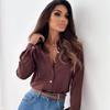 TIFICY Women's Fashion Casual Spring Fall Solid Color Print Long Sleeve POLO Neck Blouses & Shirts