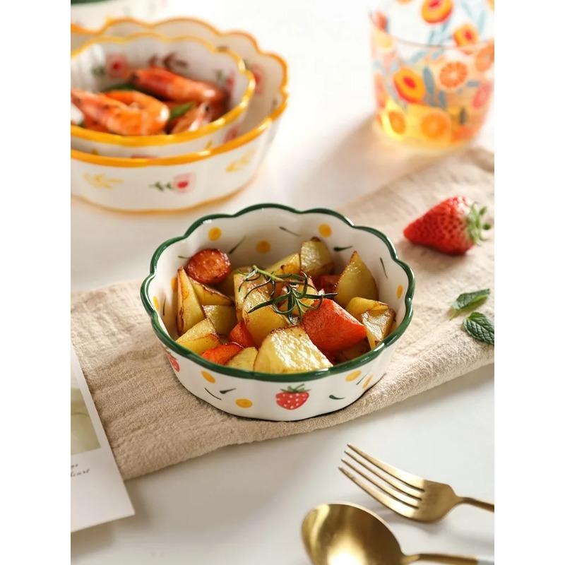 

6-inch Baking Bowl, Steaming Egg Bowl, Tableware, Ceramic Bowl, Household Oat Fruit Salad Plate 6 Inches білий