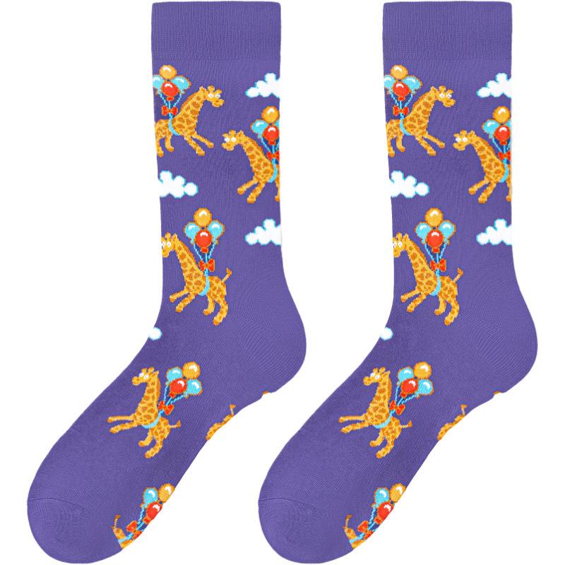 Funny Animal Cotton Crew Socks Colorful Novelty Cartoon Giraffe Dog Pattern Happy Casual Socks For Men Women