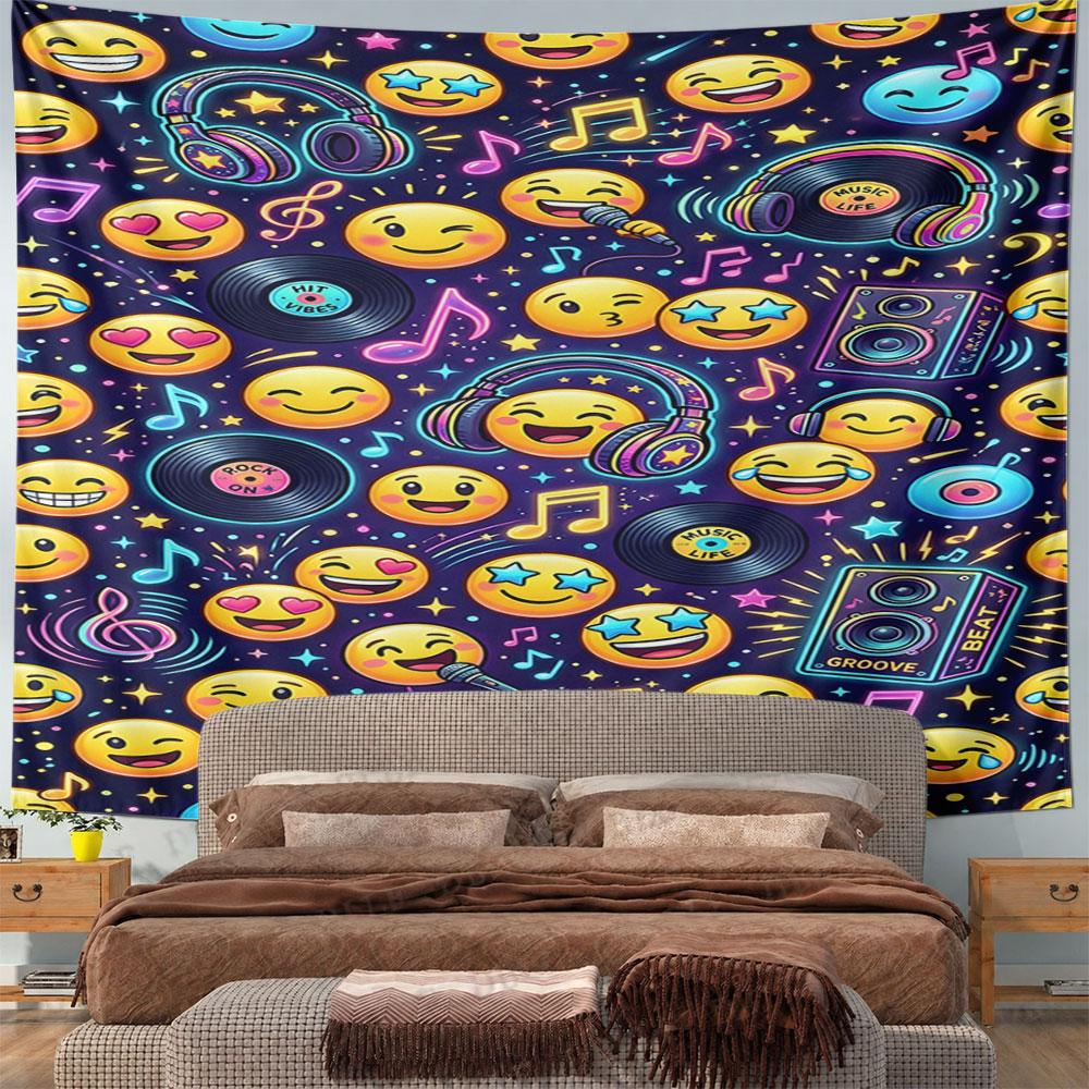 Music Emoji Party Vibe Pattern Pattern Wall Hanging Tapestry Decorative Tapestry Home Decor for Bedroom and Living Room