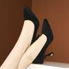 Suede Slip-on High Heels Spring and Autumn New Pointed Toe Shallow Mouth Non-Tired Foot Single Shoes