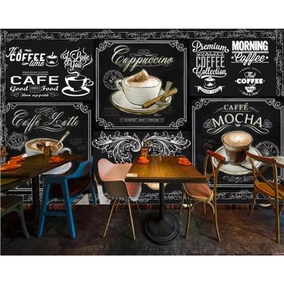 European And American Retro Wallpaper Hand-Painted Blackboard Coffee Mural Restaurant Coffee Shop 3d Wallpaper