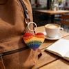 Gestrickter Anhänger Regenbogenfarben Herz Blumenform Häkel-Schlüsselanhänger Weiches Baumwollgarn Handgemachter Taschenanhänger Autoschlüssel Rucksack-Accessoire