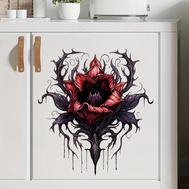 Evil Chomper Flower Wall Stickers Halloween Decor Peel and Stick Vinyl Art for Bedroom Bathroom Cabinet Home Decoration