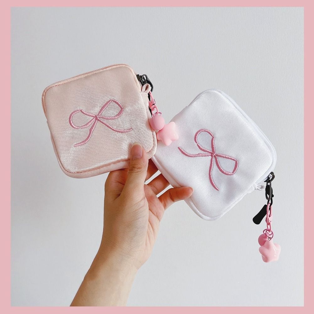 Portable Cute Zero Wallet Bowknot Cosmetic Bag Multifunctional Sanitary Napkin Storage Bag  Women