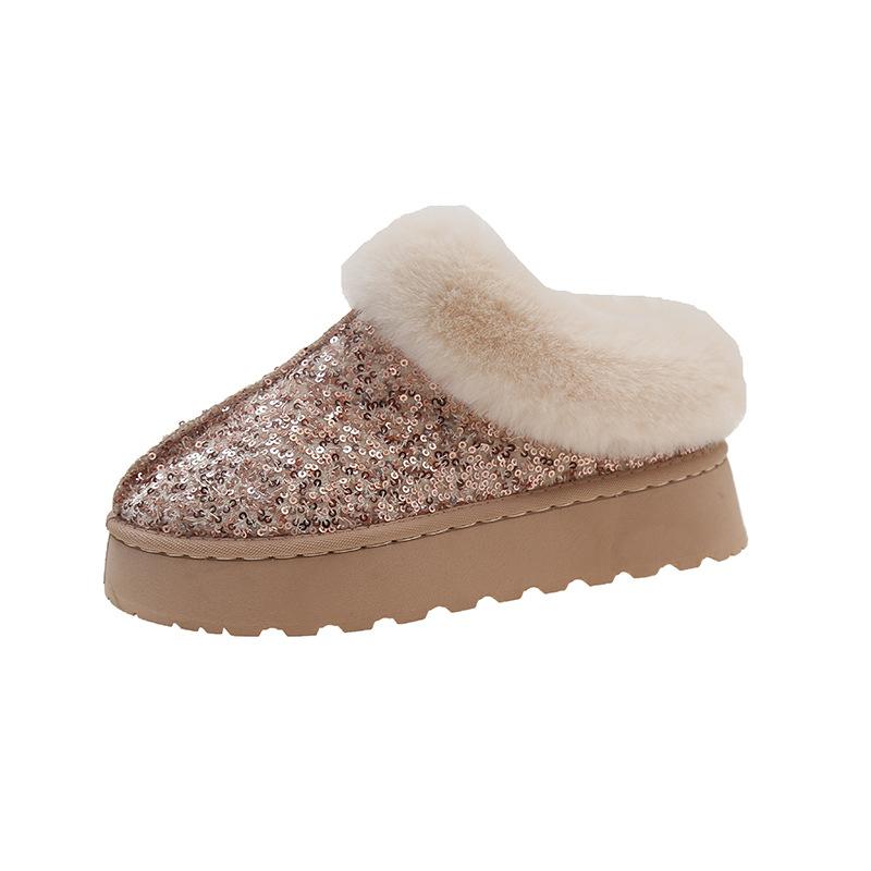 Thick-soled outer wear short snow boots for women's winter new sequins, piled and thickened warm cotton shoes wholesale
