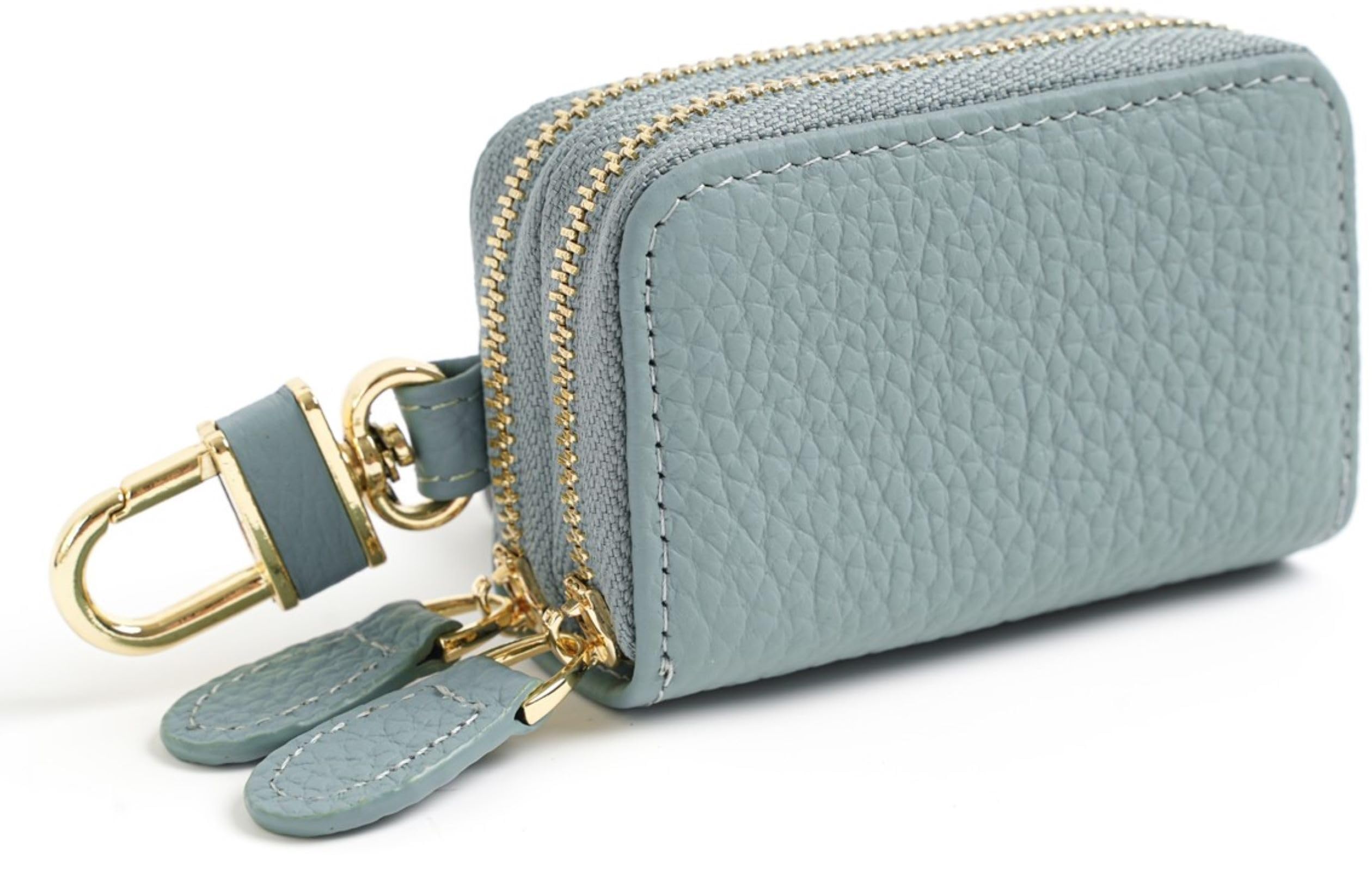 

YuHaru Smart Key Genuine Car Key Case with Carabiner and Key Large Grayish Blue Women s Case, Leather, 2-Room Ring, Compact, Capacity, Gift,