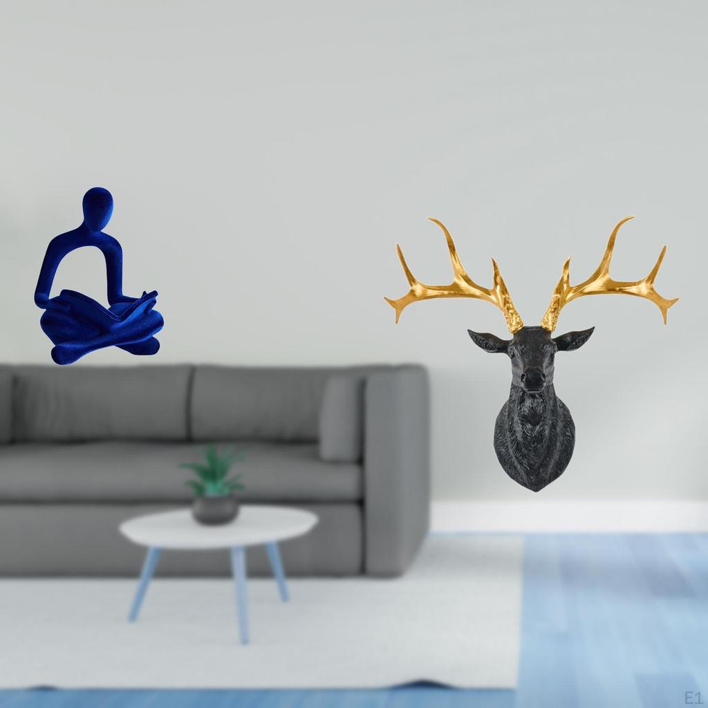 Abstract Thinker Human Figurine Sculpture And Deer Head Wall Art Collectible Versatile Resin