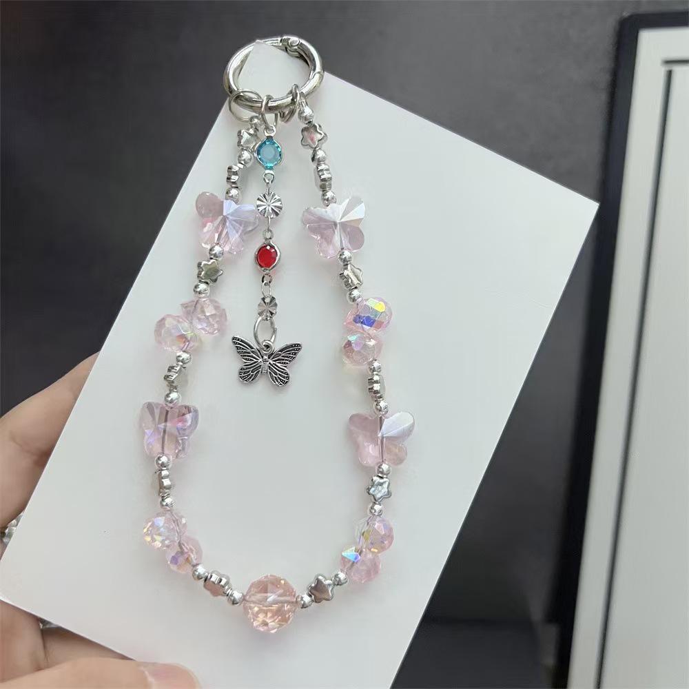Elegant Butterfly Tassel Beaded Phone Chain and Keychain - Fashionable Bag Charm & Phone Case Accessory