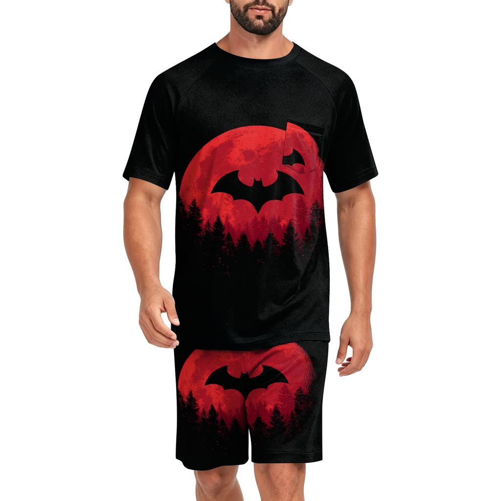 Men's Halloween Casual Pajama Set Short Sleeve Top and Shorts Comfortable Lightweight Sleepwear Set for Home Relaxation