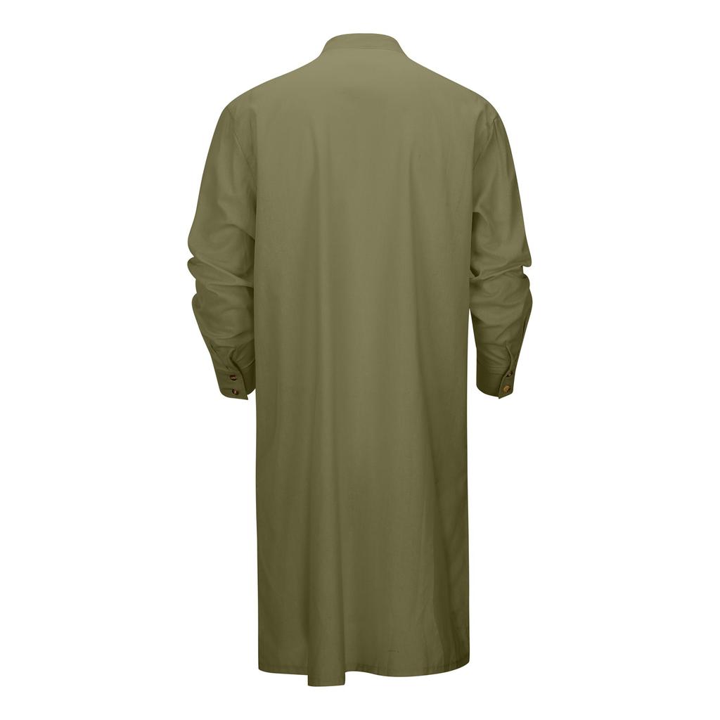 Mens Kaftan Thobe Button Down Casual Shirts Long Sleeve Robe Cotton Linen Muslim Gown Shirt