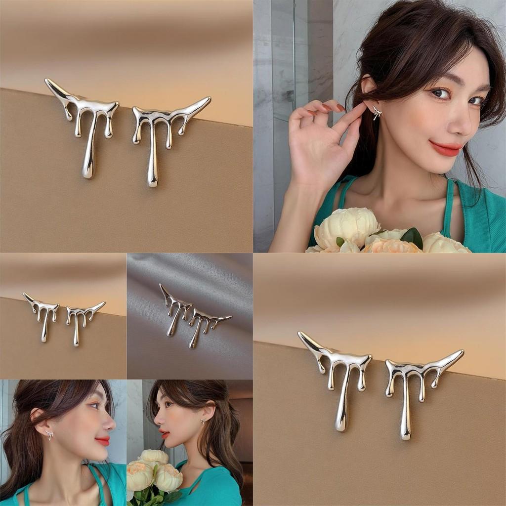 Stylish Silver Plated Asymmetric Earrings For Women Trendy Geometric Teardrop