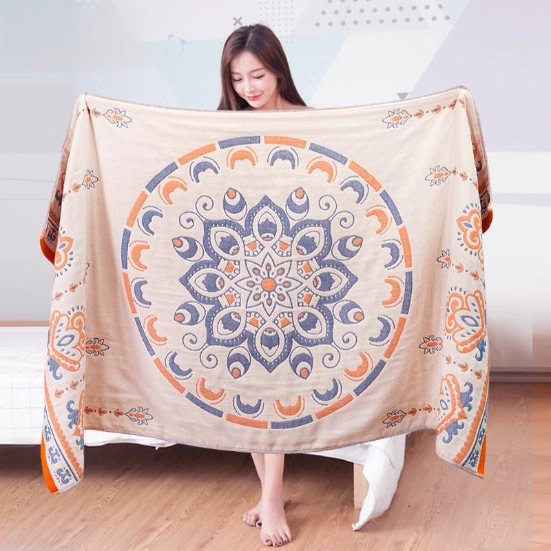 70 X 140cm Pure Cotton Gauze Bath Towel Printing Four Layer Cotton Breathable Towel Soft Absorbent Large Bath Towel, 1pc