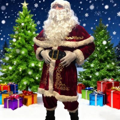 Noel Baba Kostüm Seti Kadife Yetişkin Takımı Geleneksel Kırmızı Kadife Noel Baba Topluluğu Tam Aksesuarlar Performans Kıyafetleri