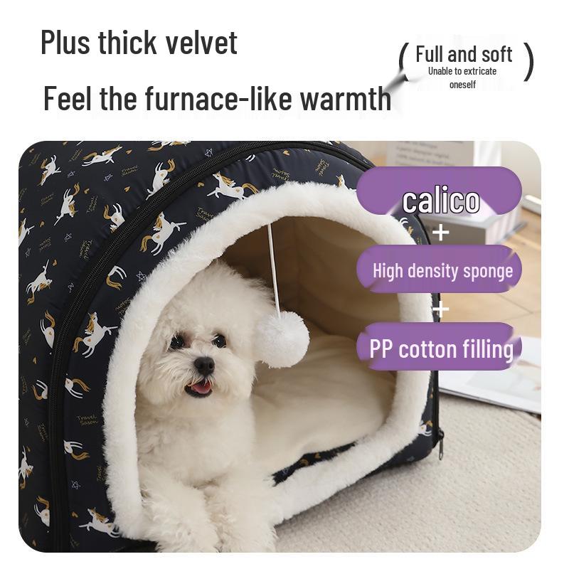 Four Seasons Washable Pet Bed: Winter Warmth for Cats & Dogs, Indoor/Outdoor Use, Cozy Villa Design, Dog House & Mattress