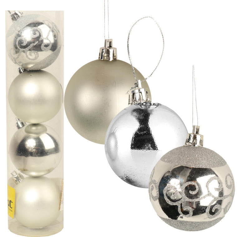 Set of 4 baubles/60mm in a tube
