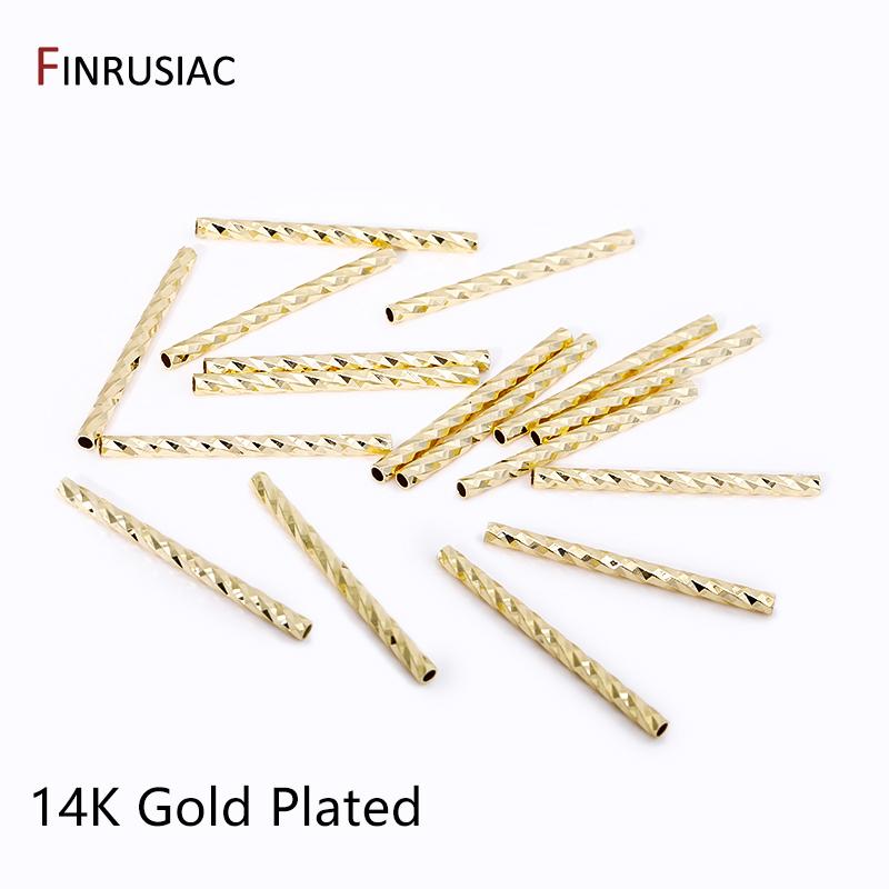 

14/18K Gold Plated Brass Straight Long Tube Beads,10/15/20mm Stripe Tube Spacer Beads For DIY Bracelet Necklace Making Supplies 1.5mmx10mm-20 Pieces