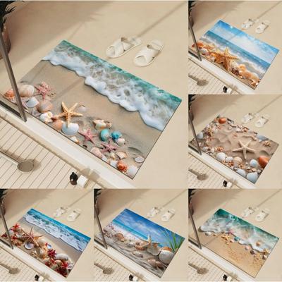 Ocean Beach Bathroom Carpet Wave Shell Rug Entrance Entrance Entrance Anti Slip and Absorbent Door Mat Home Decoraton
