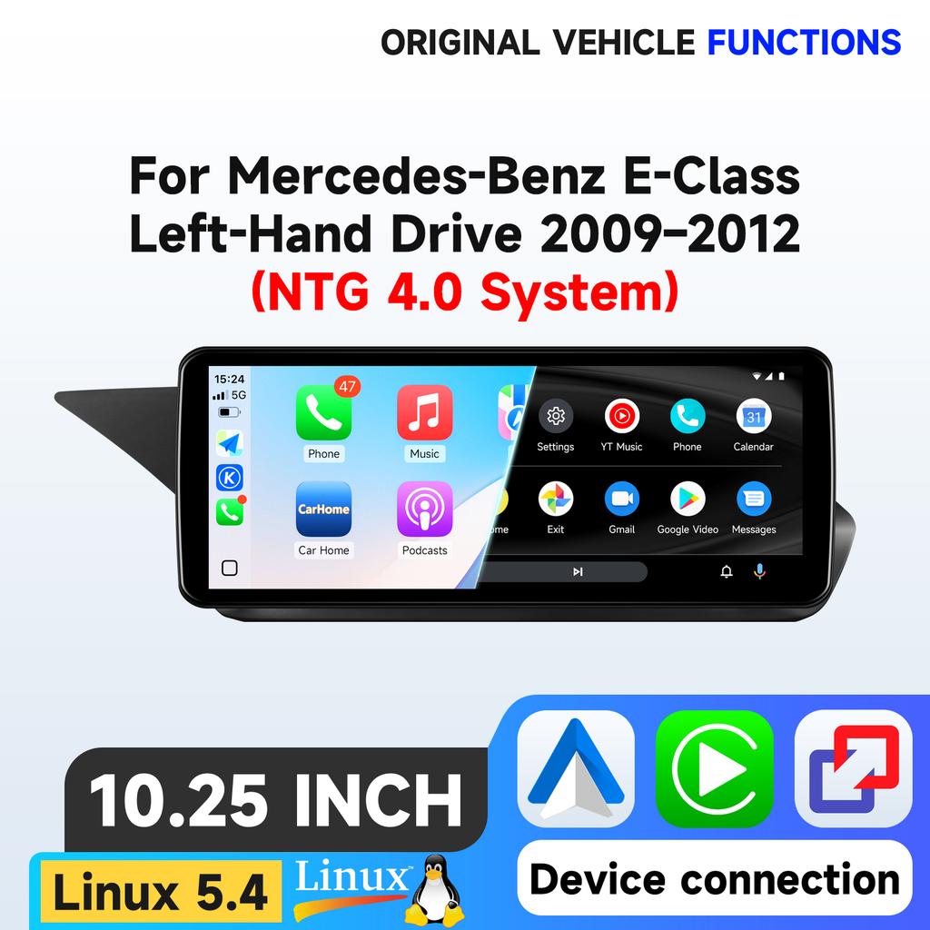 Hizpo 12.3'' Wireless CarPlay Android Auto Car Multimedia Screen For Mercedes-Benz E-Class Left-Hand Drive 2009-2012 NTG 4.0 Touch Display Airplay