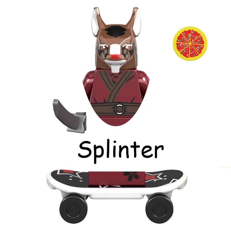 Big Sale!!! Ninja Turtles Michelangelo Donatello Leonardo Raphael With Pizzas Skate Model Action Figure Blocks Toys for Children