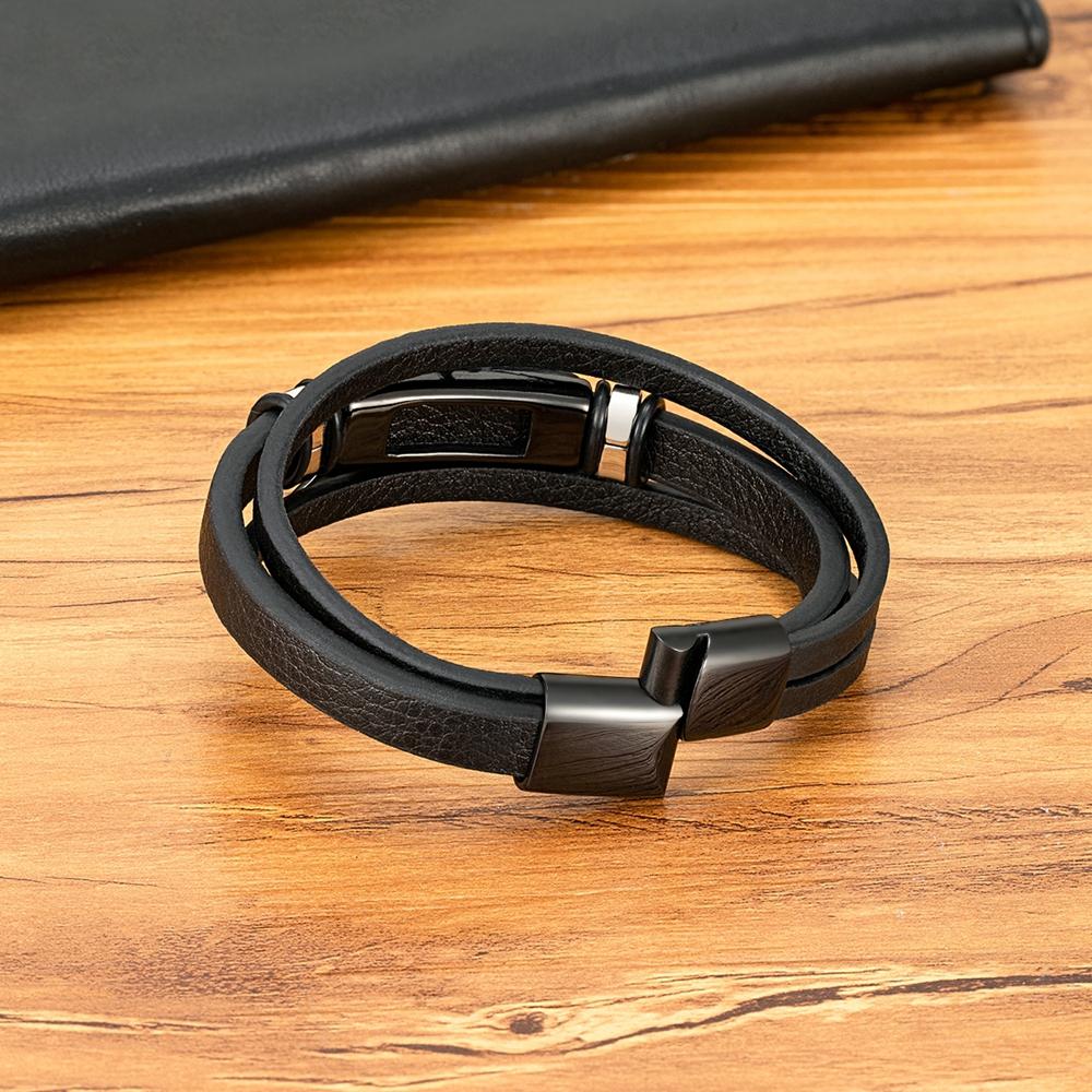 Bracciale Aquila Animale per Uomo Mano Multi-Strati Pelle Nera con Chiusura Magnetica Gioielli Regalo per Fidanzato