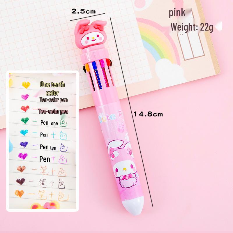Cartoon Multi-Color Click Ballpoint Pen - Cute Ten-Color Planner Pen for Students, Creative Stationery Prize