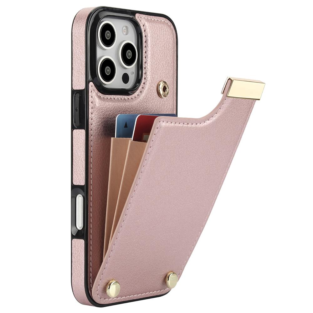 For iPhone 16 Pro Max Case TPU+PU Leather Hardware Decor Phone Cover with Card Holder