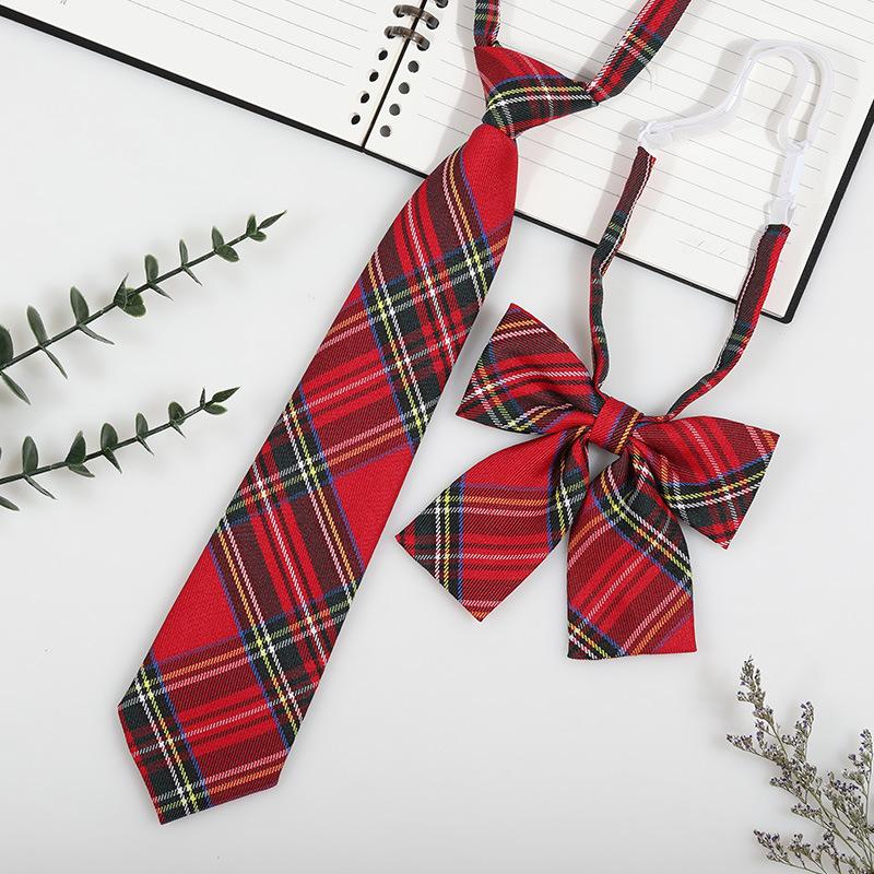 Jk Free Short Tie Necktie Female College Style Lazy Japanese Plaid Uniform Shirt Ins Student Bow Tie