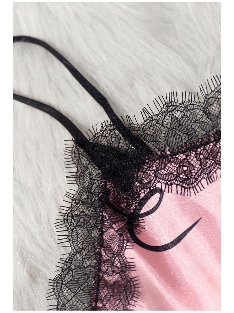 Yaoting Heart Print Lace Patchwork Women's Summer Pajama Set