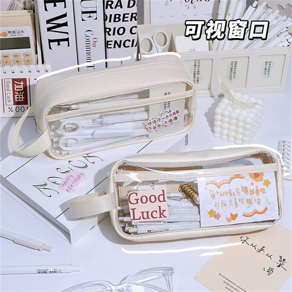 Pencil Pouch Transparent Students Pencil Bag Stationery Holder Bag Pencil Storage Bag Pen Case