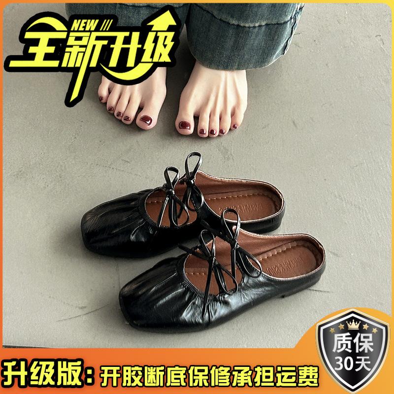 Inner height-increasing bow silver bag head half-drag women's shoes fashionable outer wear 2025 new summer Mary Jane sandals
