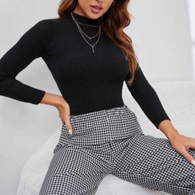 Dámské úplety Dlouhý rukáv Jednobarevný Žebrovaný úplet Svetr Spodní část Halenka Svetry Ležérní Slim svetr