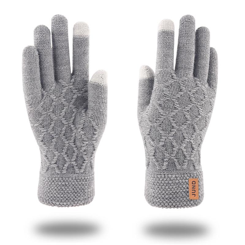 Knitted Gloves Men's Larger Plush Velvet Thick Wool In Autumn and Winter Warm Driving Outdoors Touch Screen Gloves