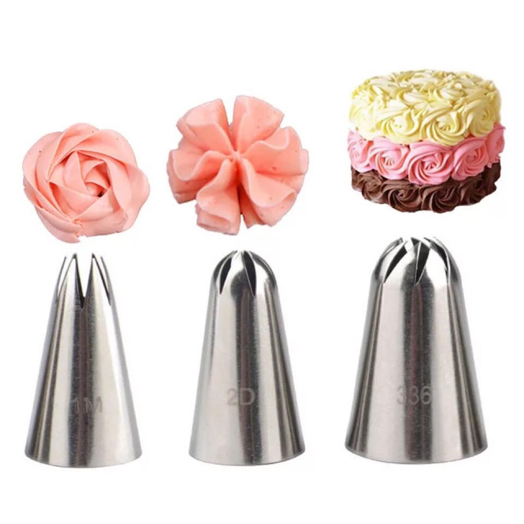 3pcs Rose Pastry Nozzles Set Cake Decorating Tools Flower Icing Piping Nozzle Cream Cupcake Tips Baking Accessories #1M 2D 336