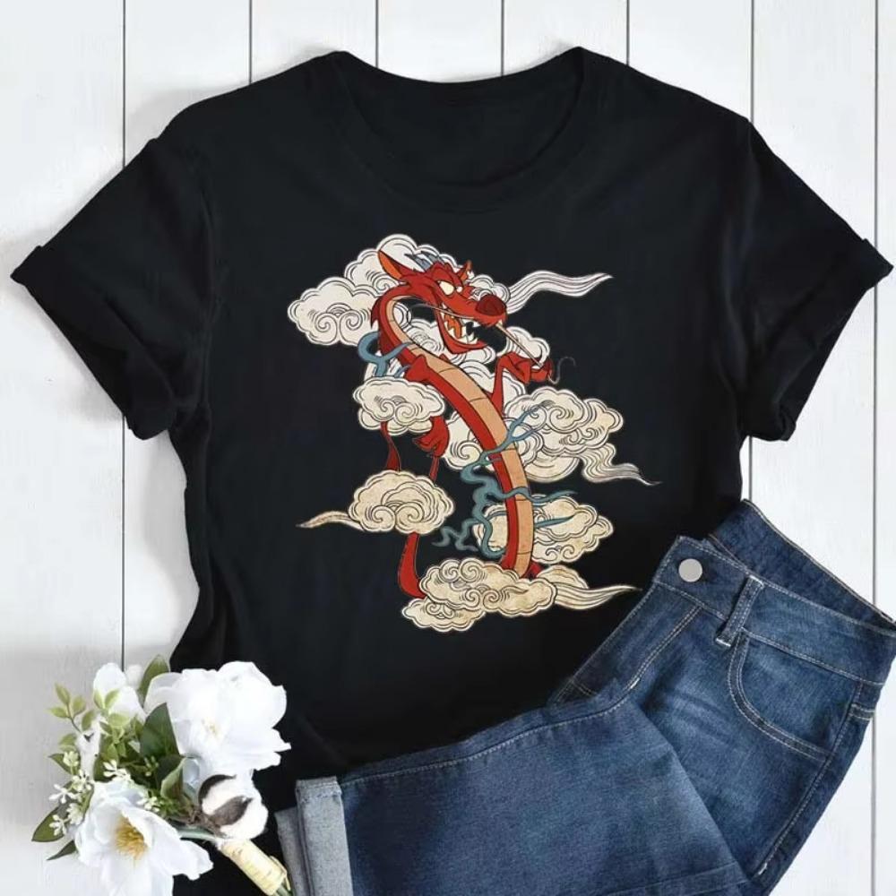 Fashion  Mulan Print T-shirt Women Harajuku Aesthetics Casual Tops Tshirt New Summer Mushu Printed Female T Shirt Tops