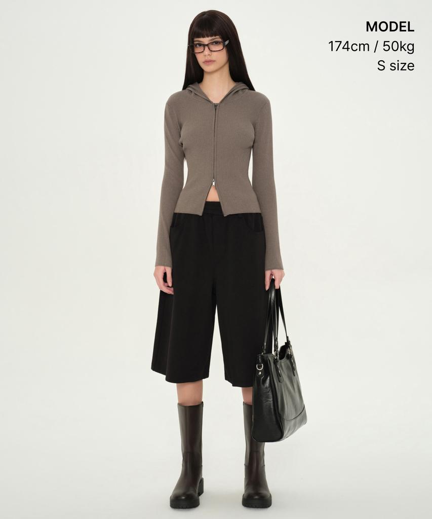 MUSINSA STANDARD WOMAN Women'S Ribbed Slim Hooded Knit Zip-Up [Taupe]