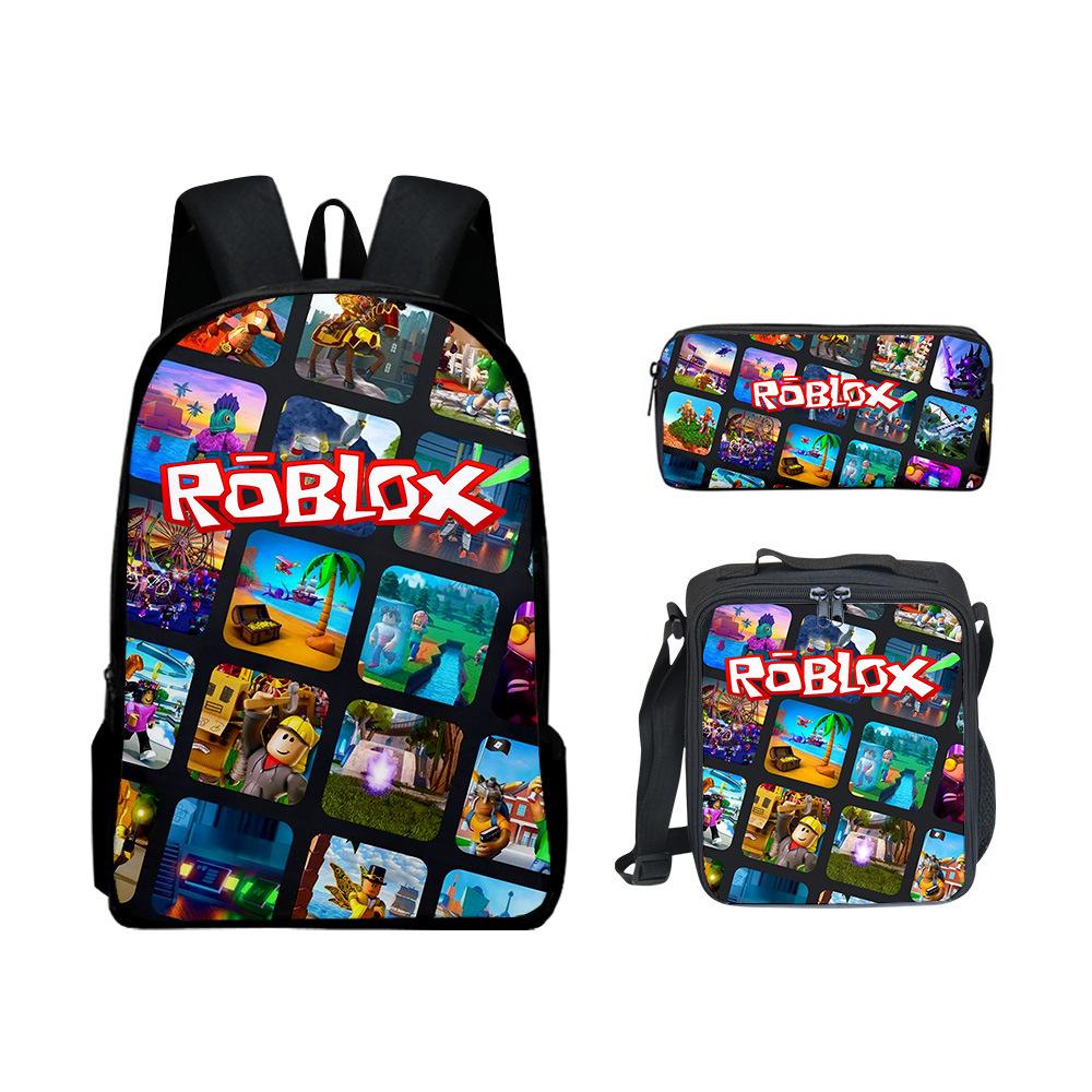Zaino Scolastico Borsa Pranzo Astuccio Set 3 in 1 Stampa Roblox Zaino per Bambini Scuola Viaggio