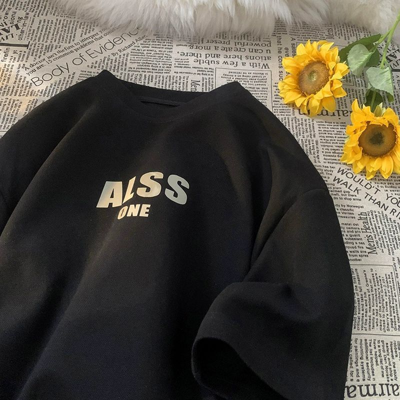 Retro Heavy Suede T-shirt Summer Loose Short-sleeved Men s Couple Half-sleeved M