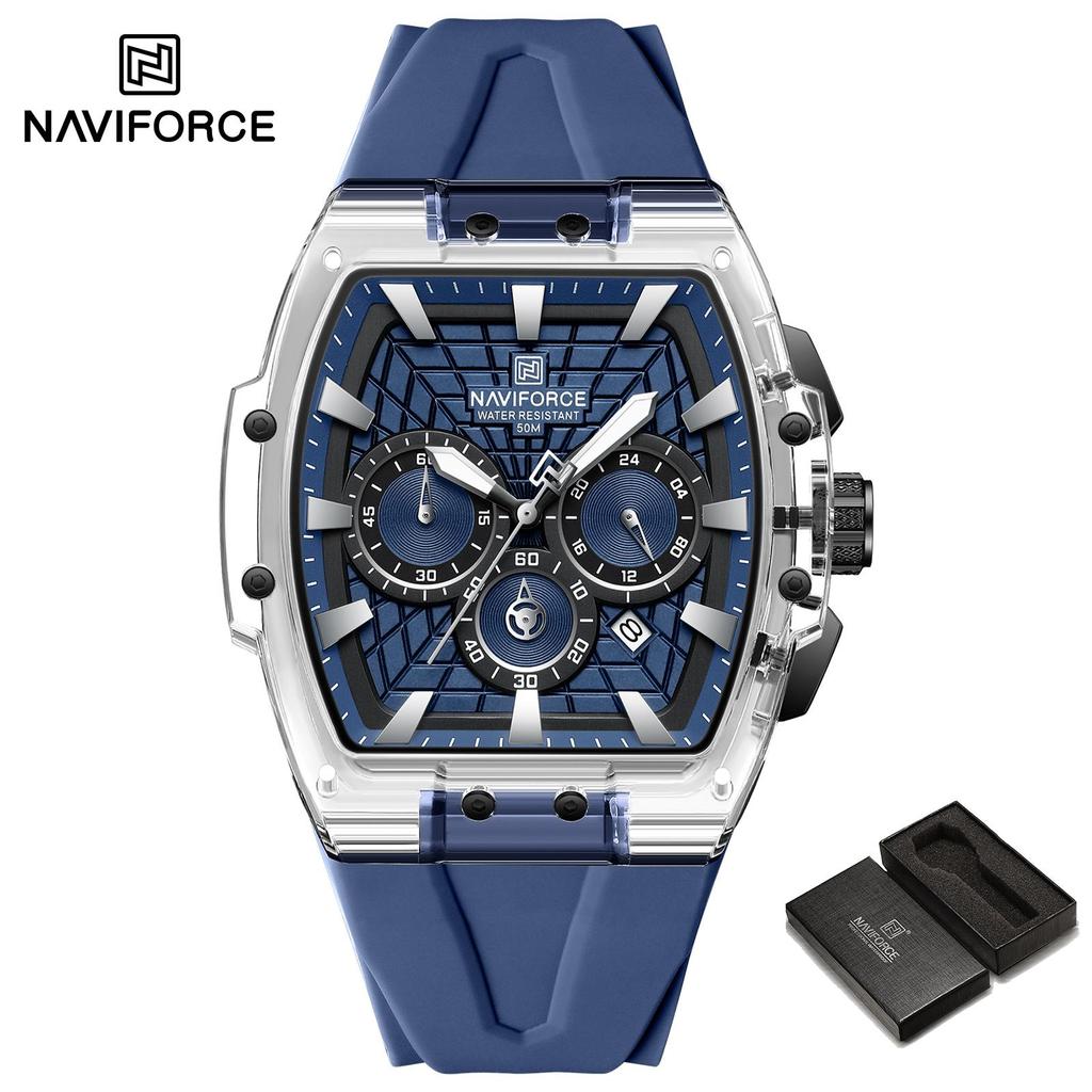 NAVIFORCE Original Men Sports Chronograph Watch Quartz Movement Silicone Strap 50m Waterproof Luminous Pointer Lightweight Men Casual Watch NF6113