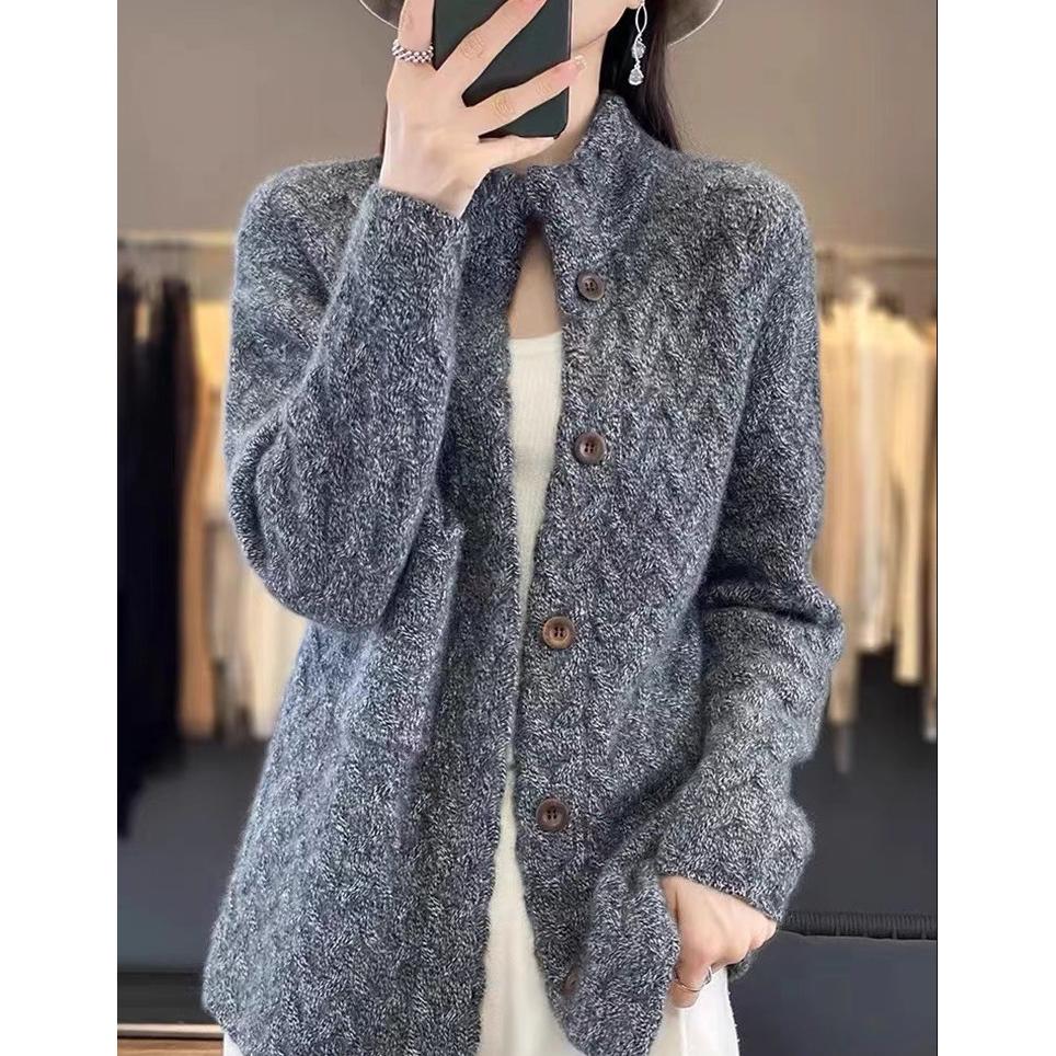 Podzimní Zimní Svetr Dlouhý Rukáv Bunda Dámský Volný Ležérní Pletený Svetr Kabát Dámský