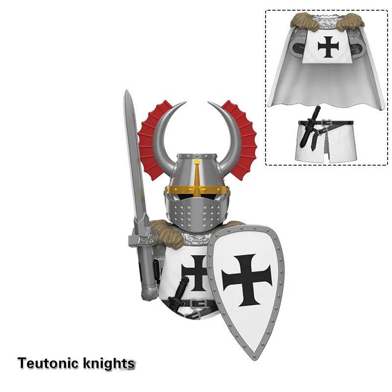 Średniowieczni Starożytni Ciężko Opancerzeni Rycerze Templariusze Krzyżowcy Żołnierze Wojskowi Broń Model Budowania Klocki Zabawki dla Dzieci