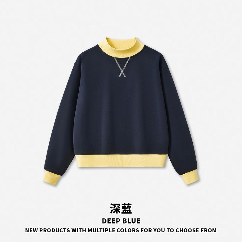 RS Womens 350G Fleece Color Block Mock Neck Sweatshirt Warm Fall American Style Casual Top