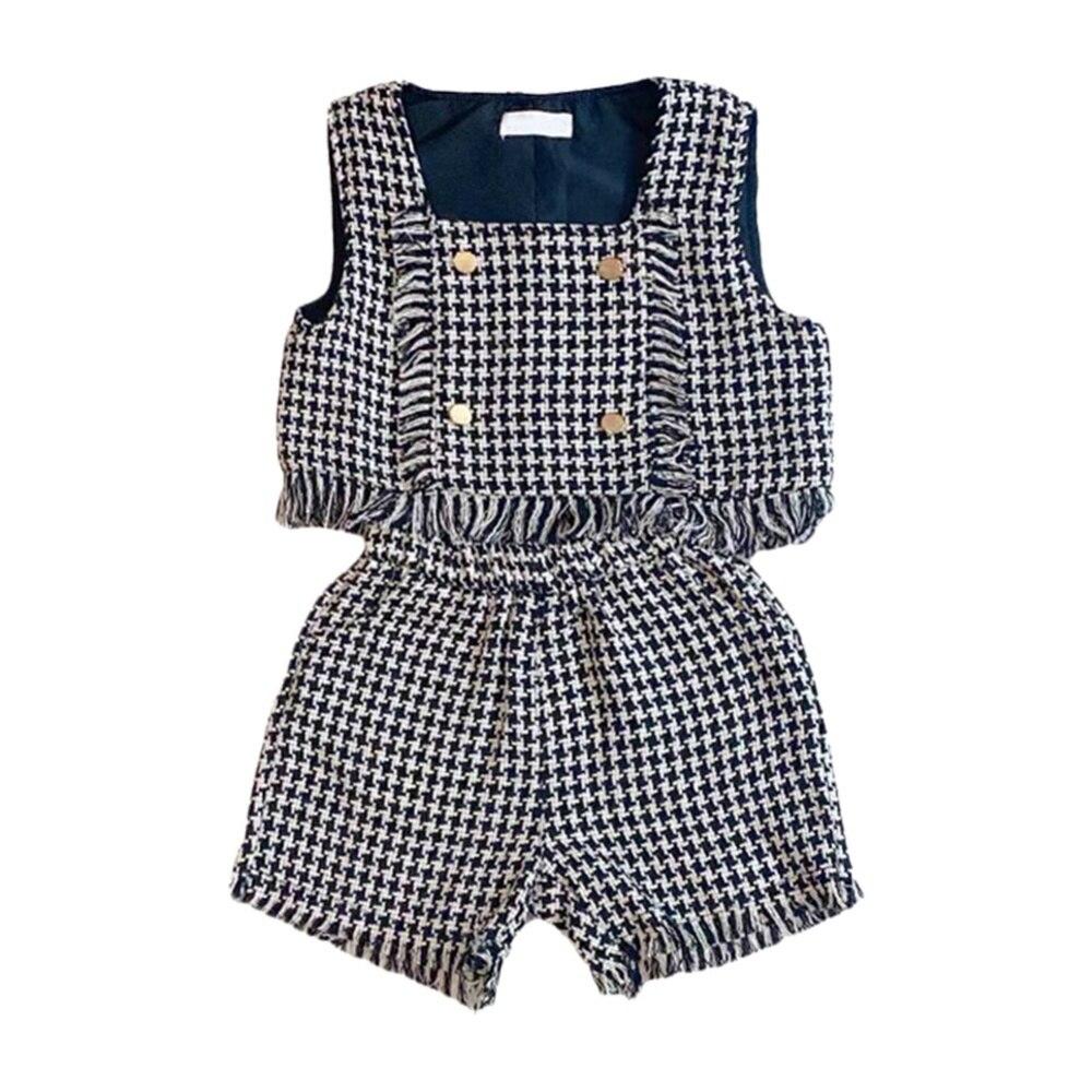 

Детские костюмы для девочек, клетчатый жилет, топы с шортами, осенне-зимний повседневный костюм, школьная форма, детская одежда 90