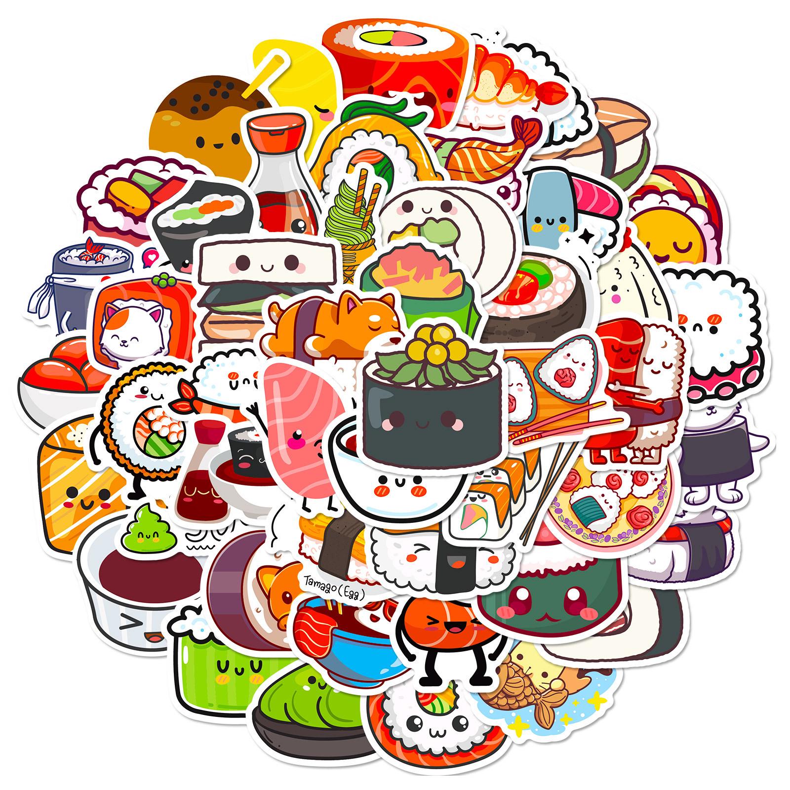 50pcs Cute Sushi Graffiti Stickers - Creative Food & Waterproof Personal Decorations