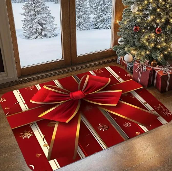 3D Weihnachtsmann späht an der Tür Fußmatte Innen- und Außenfußmatte Feiertagsdekoration Teppich Geeignet für Weihnachtsfußmatten